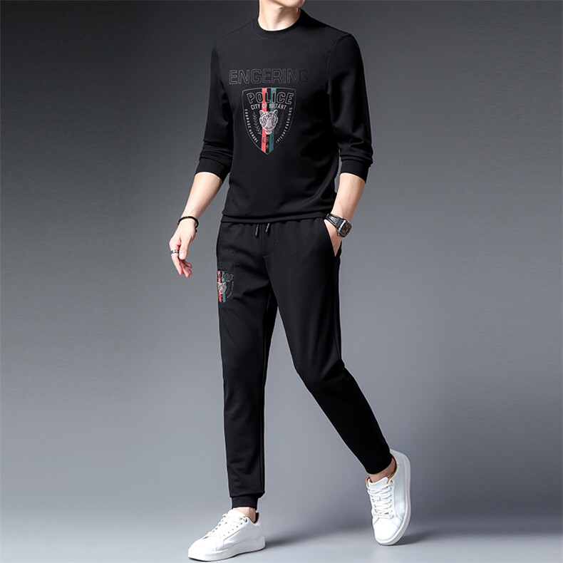 中年男士长袖长裤两件套秋季卫衣免烫休闲套装圆领运动两件套男装，男装休闲套装，电商B212（原钱塘6029）
