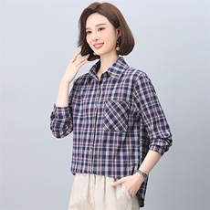 2025年春秋装新款潮小格子衬衫宽松显瘦韩版气质百搭衬衣女减龄，女装衬衫，独衣靓