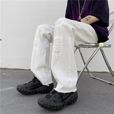 牛仔裤男韩版潮流高街帅气破洞2025夏季ins宽松直筒裤RK2745-P43，男装牛仔裤，星座412-3