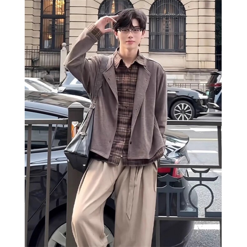 假两件拼接衬衫领针织衫男秋冬轻奢老钱风毛衣开衫外套JHt21,男装针织衫/毛衣,星座1116A（原606A-3）