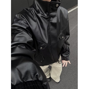 痞帅柔软羊皮纹男士PU皮衣休闲机车宽松皮夹克秋冬款外套 PM052图片
