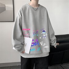华夫格卫衣圆领卫衣男大码长袖t恤外套HW76186-P30加绒款-P40，男装卫衣，电商A040