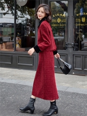 现货！小香风套装裙女2025秋冬新款轻奢拼接外套半身裙两件套，女装套装/套裙，涵墨