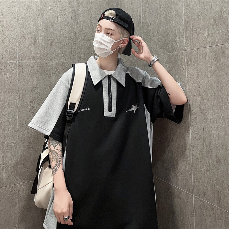 美式短袖T恤男女夏季撞色拼接polo衫体恤圆领情侣上衣潮PA18-P30,男装Polo衫,星座1008