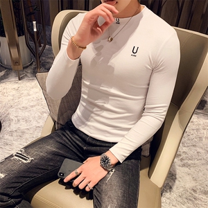 2024秋季新款 潮流休闲纯色修身小高领长袖T恤打底衫男1008-p35图片