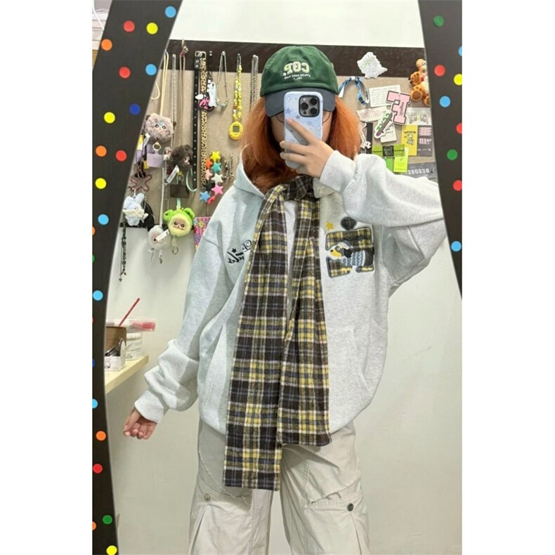 春秋冬小狗刺绣披肩绑带连帽卫衣加绒男女外套上衣601-1-Y704,女装短外套,星座601-1
