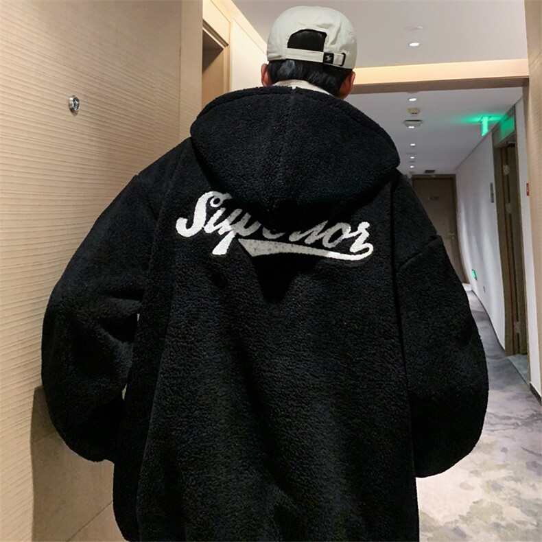 毛圈绣冬款羊羔绒连帽开衫加大加厚棉服男XZ109-P105,男装棉衣,星座109-1