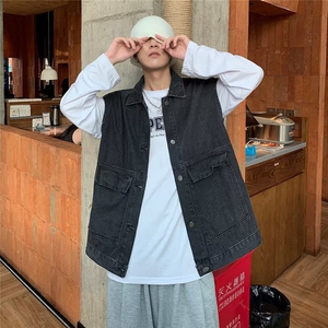 日系宽松工装马甲多口袋户外机能男女生阿美咔叽露营战术背心图片