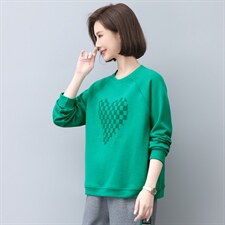 时尚气质休闲宽松立体绣花卫衣绿色长袖圆领上衣女新款，女装卫衣/绒衫，依恋蒂丝