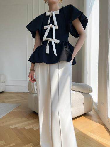 【新款】前片大蝴蝶结泡泡袖上衣，女装，LION&CAT(2F)