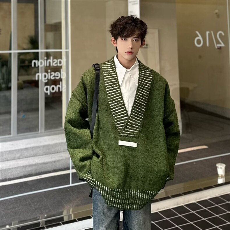 秋冬大V领外搭毛衣男女慵懒风休闲毛线衣网红颗粒针织6318P49网图，女装针织衫/毛衣，电商B245