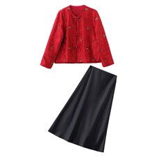 现货重工艺新款新中式春季刺绣提花设计感时尚气质减龄半裙外套，女装短外套，韩美纤衣