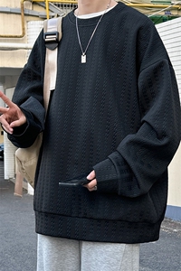 W9003/P35春装新款现货提花卫衣男长袖T恤大码宽松圆领上衣外套图片