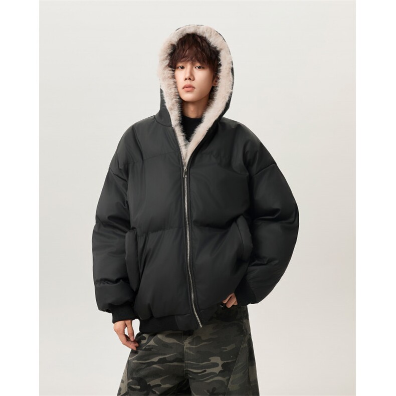 重工休闲舒适连帽PU皮座山雕棉服男女潮牌大码棉袄2319P118,男装棉衣,星座506-1