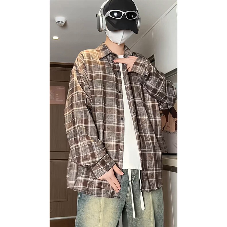 已出货宽松格子长袖衬衫男KD629-P30,男装衬衫,电商D312-1