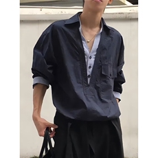 韩版长袖衬衫男秋季宽松ins纯色基础款设计感衬衣上衣ACS53，男装衬衫，星座208-5