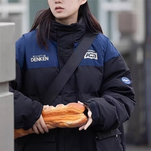 日系男女撞色拼接棉服秋冬季潮牌美式高街宽松加厚棉衣外套原宿