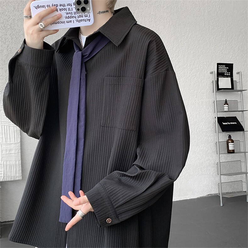 （送个性领带）CS1160-特P42控88肌理感长袖男小众设计大码衬衣,男装衬衫,电商A059