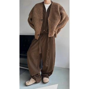 1506-1/NAK821/P47雪尼尔休闲裤垂感系带拖地弯刀裤子图片