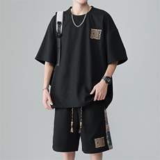 特批P35无差价夏季华夫格短袖T恤短裤男潮设计感两件套装TZ058，男装休闲套装，电商A001