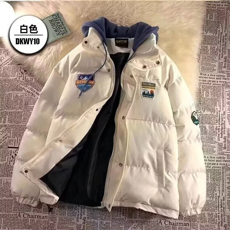 美式男棉服夹克外套情侣款宽松百搭拼接徽章棒球服棉袄TT210P65，男装夹克，星座1013-5