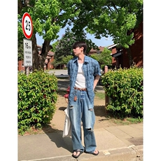 防晒宽松长袖衬衣复古格子男女美式外套旅行户外防紫外线聚酯纤维，男装衬衫，星座1210-1