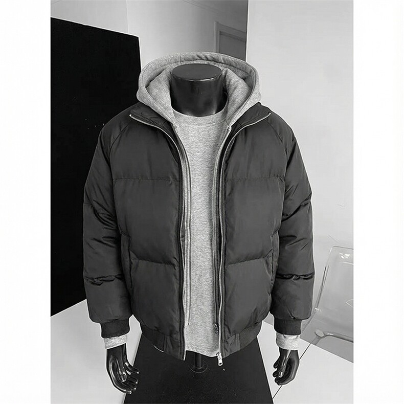现货高品质重磅工艺美式高街假两件PU皮棉衣男女加厚棉服外套,男装棉衣,电商A443