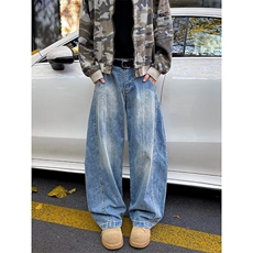 弯刀牛仔裤男春秋美式复古高街休闲宽松阔腿长裤3590P53，男装牛仔裤，星座410-2
