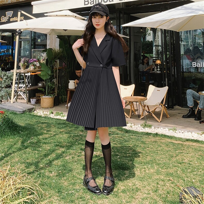 甜酷风盐系西装连衣裙女春夏2025年新款夏装设计感又a又飒百褶裙,女装连衣裙,2C053