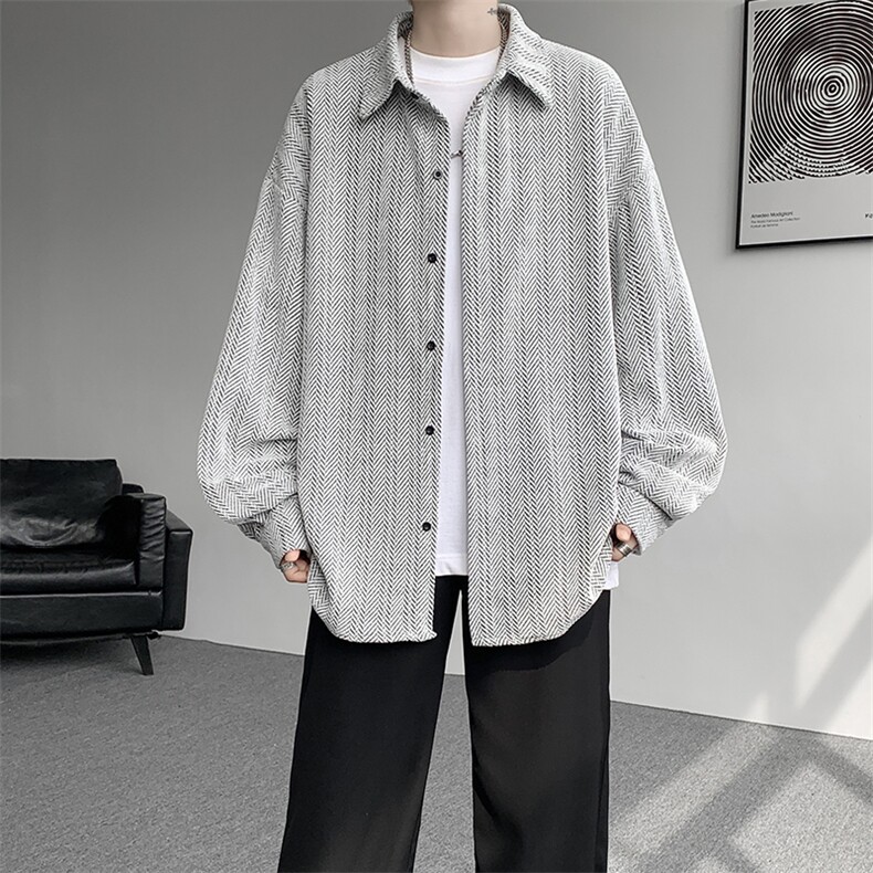 8XL-M人字纹小香风衬衫男生春秋衬衣宽松慵懒垂感外套CS29008P45,男装衬衫,电商B312
