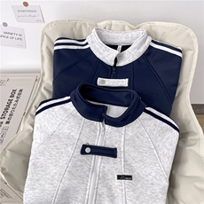 加绒加厚运动夹克男三条杠开衫卫衣棒球服外套JK004-P45加绒P50，男装夹克，星座308B-2