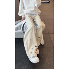 美式复古卡通弯刀牛仔裤男女春秋新款直筒宽松休闲阔腿长裤子，男装牛仔裤，四季星座505