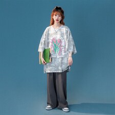 中性风2022夏季新款扎染印花图案情侣短袖T恤T963P45控58，女装T恤，A247A