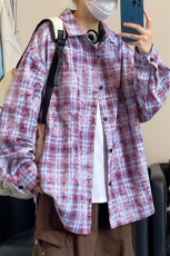 潮流复古扎染格子大码宽松长袖衬衫内搭外套C2204-P40【特价】，男装衬衫，电商A007