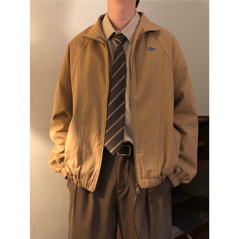 网络图现货日系复古做旧水洗基础款立领男春秋教练夹克J6812-P65，男装夹克，星座715-7