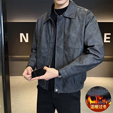 加绒皮衣外套男秋冬季2025新款机车PU皮夹克7717-P165，男装夹克，电商D327