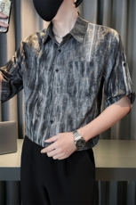小伙夏季男士七分袖扎染衬衫男休闲宽松衬衣A236-0853-P55，男装衬衫，电商A236