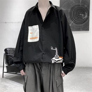 2021春新款个性学院风时尚长袖印花衬衫C035-P45图片