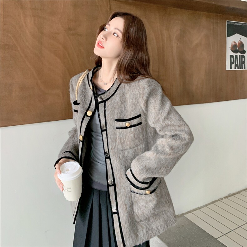 小香风轻奢高级感毛呢外套女2025秋冬新款撞色拼接气质百搭上衣,女装毛呢外套,2C327