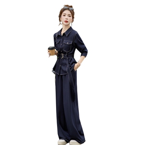 （新款现货）2026春装时尚显瘦天丝牛仔阔腿裤两件套（配腰带）图片