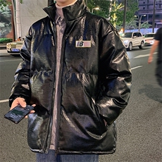 已注册港风直播抖音高品质宽松男羽绒棉加厚PU皮棉衣外套M1505P85，男装棉衣，电商C408-1(原B339-1)