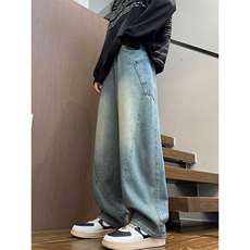 1506-1/KK7011杜哒哒/P51美式水洗弯刀工装牛仔裤男潮牌拼接宽松，男装牛仔裤，星座1506-1