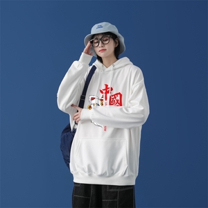 L2409P48中性模特2023新款潮趣印花学生潮流男女情侣连帽卫衣图片