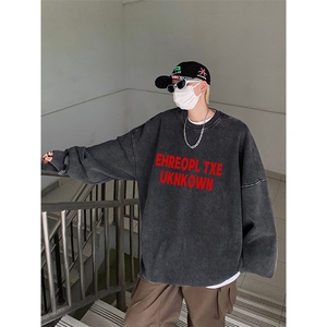 得物抖音高品质二开 360克重磅做旧炒雪花纯色圆领水洗卫衣 1525图片