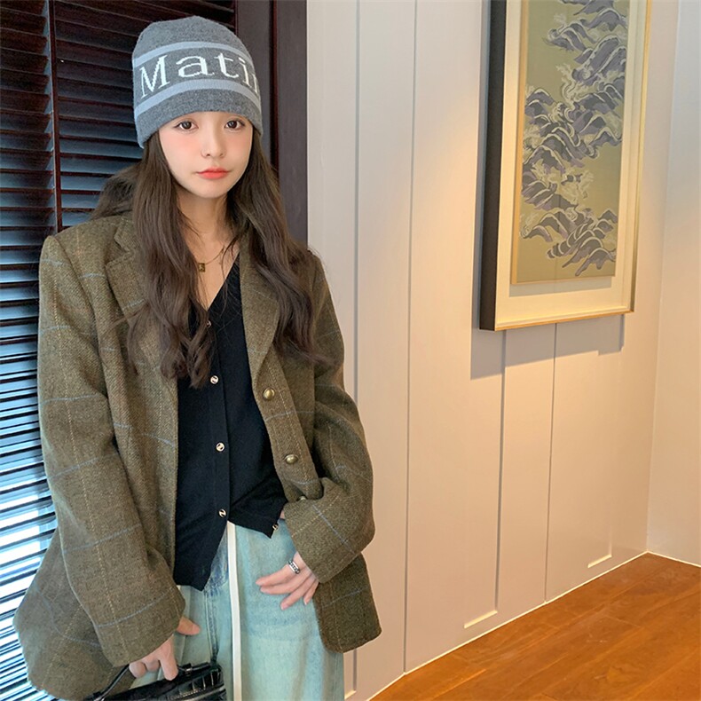 小个子西装式毛呢外套女2023秋冬新款韩系复古高级感休闲呢子大衣,女装短外套,2C272