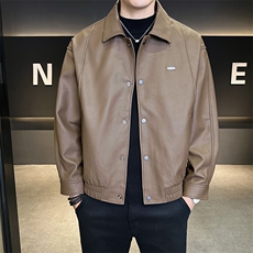 加绒加厚皮衣男秋冬季2025新款潮牌机车皮夹克A313-PY9081-P145，男装皮衣，电商A313