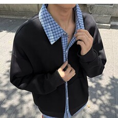 假两件格子拼接卫衣外套男女2026春秋美式潮牌学院风开衫夹克上衣，男装夹克，星座410-6（原星座1304-1）