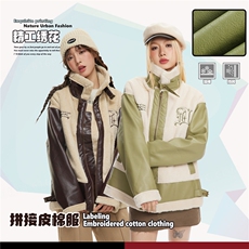 2025冬拼接羊羔毛pu皮棉服--5174模特图，男装棉衣，电商S012（CATTEE）