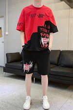 2024夏季潮流时尚T恤男装青少年宽松休闲ins圆领套装F48P58，男装休闲套装，电商A086