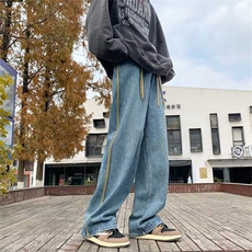 美式vibe裤子设计感抽绳直筒牛仔裤男女宽松休闲阔腿裤N6014-P45，男装牛仔裤，星座1008